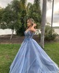 Ball Gown V-neck Tulle 3D Floral Prom Dresses With Beading
