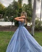 Ball Gown V-neck Tulle 3D Floral Prom Dresses With Beading
