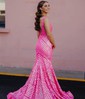 Mermaid V-neck Backless Sparkly Sequin Prom Dresses
