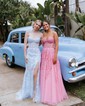 Sheath/Column Strapless Tulle Corset Prom Dresses With Appliques