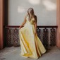 Ball Gown V-neck Satin Prom Dresses With Ruched