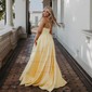 Ball Gown V-neck Satin Prom Dresses With Ruched