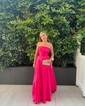 Ball Gown Strapless Satin Prom Dresses With Ruched