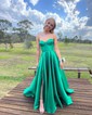Ball Gown Strapless Satin Prom Dresses With Ruched