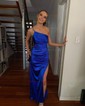 Sheath/Column One Shoulder Satin Prom Dresses With Ruched