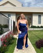 Sheath/Column One Shoulder Satin Prom Dresses With Ruched