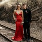 Mermaid V-neck Backless Satin Prom Dresses