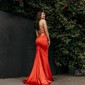 Mermaid V-neck Backless Satin Prom Dresses
