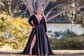 Ball Gown V-neck Stretch Crepe Prom Dresses With Long Sleeves