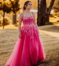 Ball Gown Square Neck Tulle Prom Dresses With Appliques