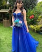 Ball Gown Square Neck Tulle Prom Dresses With Appliques