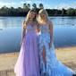 Ball Gown V-neck Sequin Ruffle Tiered Prom Dresses
