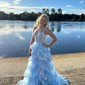 Ball Gown V-neck Sequin Ruffle Tiered Prom Dresses