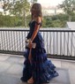 Ball Gown V-neck Sequin Ruffle Tiered Prom Dresses