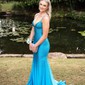 Mermaid V-neck Jersey Beaded Prom Dresses With Ruched