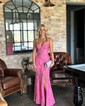 Mermaid Strapless Lace Tulle Prom Dresses With Appliques
