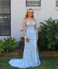 Mermaid Strapless Lace Tulle Prom Dresses With Appliques