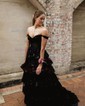 Ball Gown Off-the-shoulder Tulle Tiered Prom Dresses With Appliques