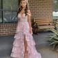 Ball Gown Off-the-shoulder Tulle Tiered Prom Dresses With Appliques