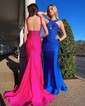 Mermaid Halter Jersey Backless Beaded Prom Dresses