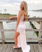 Sheath/Column V-neck Sparkly Sequin Prom Dresses With Appliques