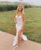 Sheath/Column V-neck Sparkly Sequin Prom Dresses With Appliques