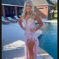 Sheath/Column Strapless Sparkly Sequin Prom Dresses With Feather