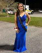 Mermaid V-neck Jersey Beaded Prom Dresses With Ruched