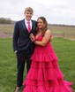 Ball Gown V-neck Glitter Tulle Ruffle Tiered Prom Dresses