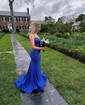 Mermaid V-neck Jersey Corset Beaded Prom Dresses