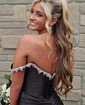 Mermaid Off-the-shoulder Ruched Satin Prom Dresses With Beading