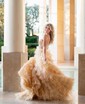 Ball Gown Strapless Tulle Ruffle Tiered Prom Dresses