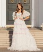 Ball Gown Off-the-shoulder Chiffon Ruffle Prom Dresses With Puff Sleeve