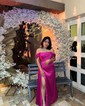 Sheath/Column Off-the-shoulder Satin Prom Dresses With Ruched