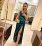Sheath/Colum Cowl Neck Satin Prom Dresses With Ruched