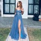 Ball Gown Strapless Tulle Prom Dresses With Appliques