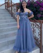 Ball Gown Strapless Tulle Prom Dresses With Appliques