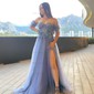 Ball Gown Strapless Tulle Prom Dresses With Appliques