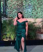Sheath/Column Off-the-shoulder Satin Prom Dresses With Beading