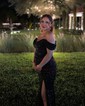 Sheath/Column Off-the-shoulder Sparkly Sequin Prom Dresses With Ruched