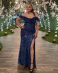 Sheath/Column Off-the-shoulder Sparkly Sequin Prom Dresses With Ruched