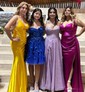 A-line Cowl Neck Tulle Prom Dresses With Ruched