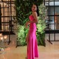 Sheath/Column Cowl Neck Satin Prom Dresses With Ruched
