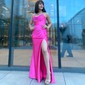 Sheath/Column Cowl Neck Satin Prom Dresses With Ruched