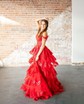 Ball Gown V-neck Sequin Ruffle Tiered Prom Dresses