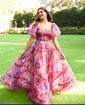 Ball Gown Off-the-shoulder Chiffon Floral Prom Dresses With Puff Sleeve