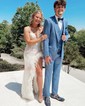 Sheath/Column Strapless Sparkly Sequin Prom Dresses With Feather