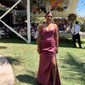 Sheath/Column Cowl Neck Satin Corset Prom Dresses With Ruched