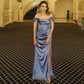 Sheath/Column Off-the-shoulder Satin Prom Dresses With Ruched