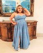 A-line Cowl Neck Tulle Prom Dresses With Ruched